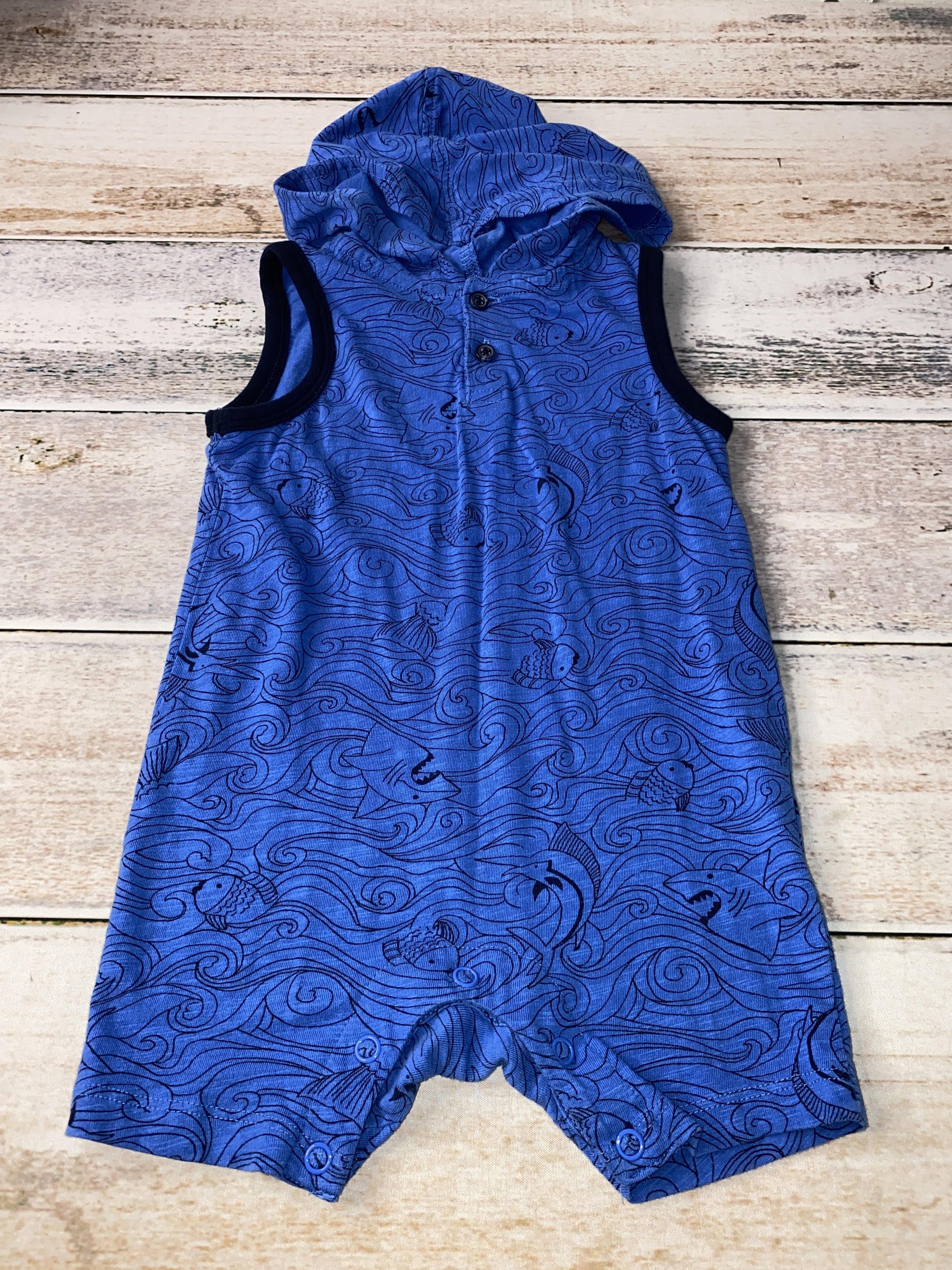 Boys Navy Blue | Royal Blue | Sea Animals Romper Size: 6-12 months Navy Blue | Royal Blue | Sea Animals