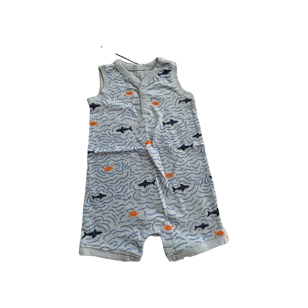 Just Born Boys Navy Blue | Sharks | Sea Animals Romper Size: 9 months Navy Blue | Sharks | Sea Animals
