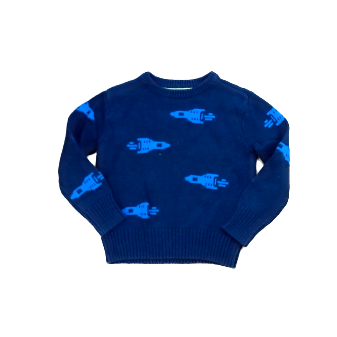 Rockets Of Awesome Boys Navy | Blue Spaceships Sweater Size: 3T Navy | Blue Spaceships