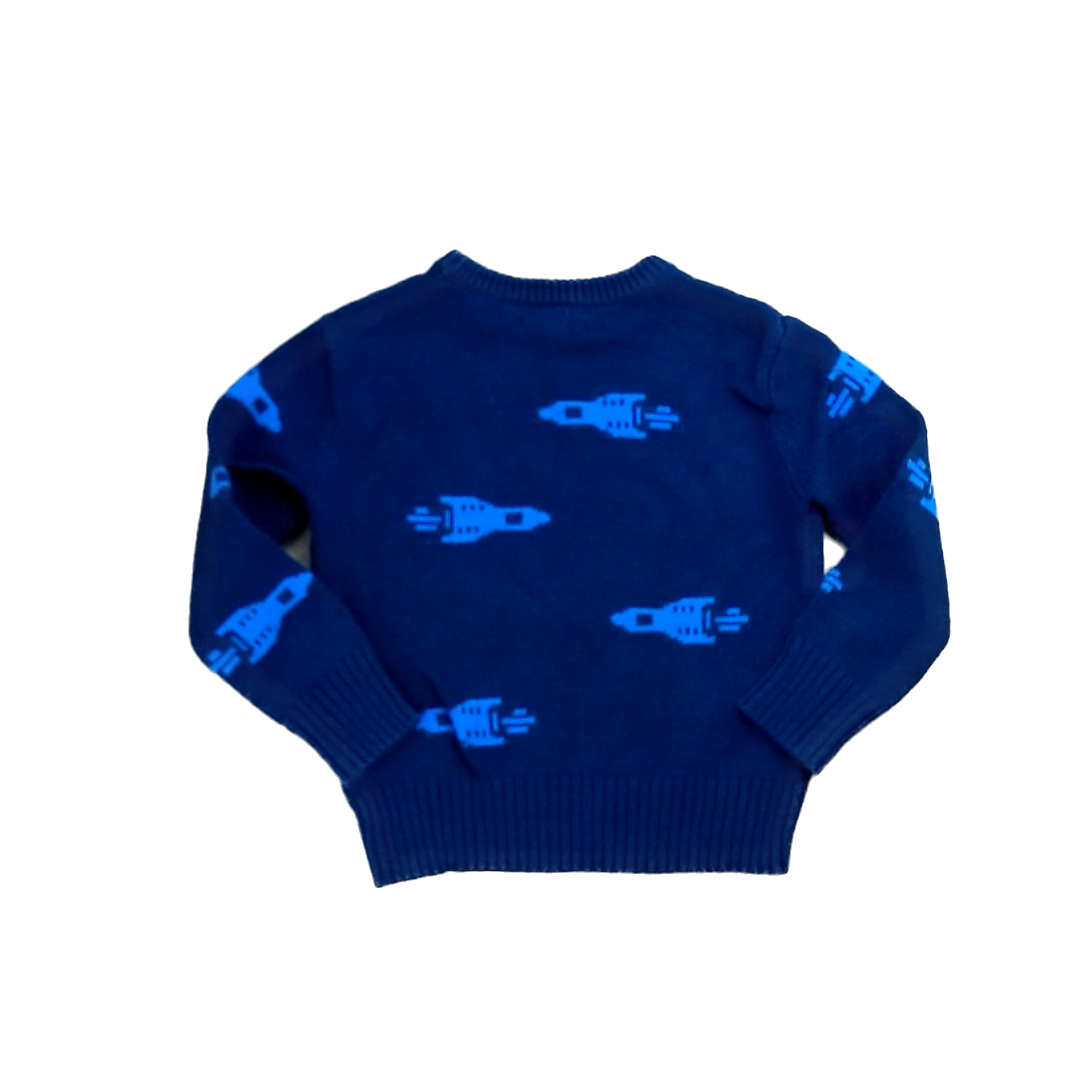 Rockets Of Awesome Boys Navy | Blue Spaceships Sweater Size: 3T Navy | Blue Spaceships