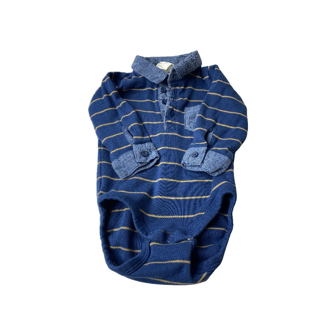 H&M Boys Navy Blue | Stripe | Gold Onesie Size: 3-6 months Navy Blue | Stripe | Gold