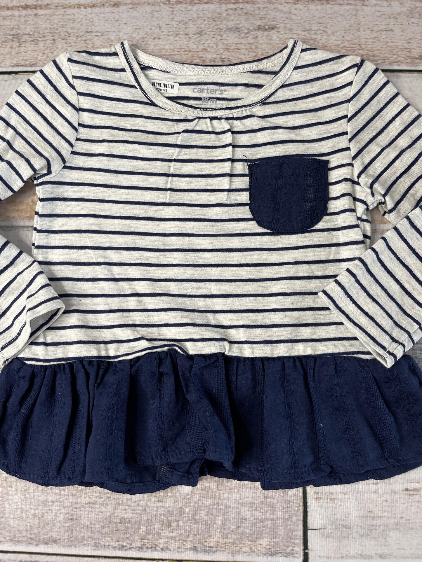 Carters Girls Navy Blue | Stripe Long Sleeve T-Shirt Size: 18 months Navy Blue | Stripe