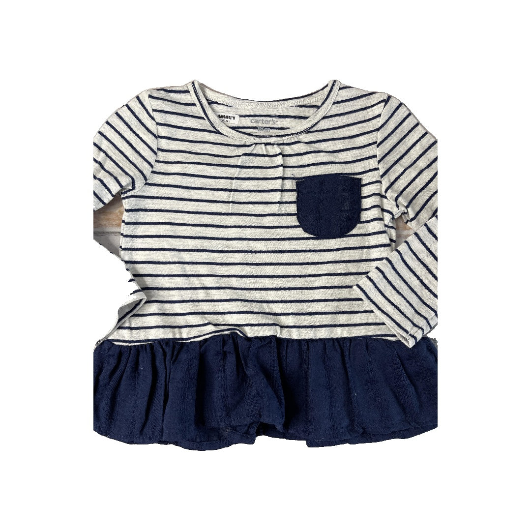 Carters Girls Navy Blue | Stripe Long Sleeve T-Shirt Size: 18 months Navy Blue | Stripe