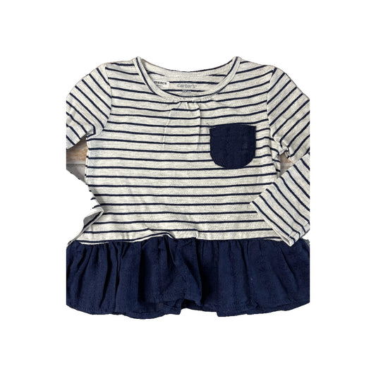 Carters Girls Navy Blue | Stripe Long Sleeve T-Shirt Size: 18 months Navy Blue | Stripe