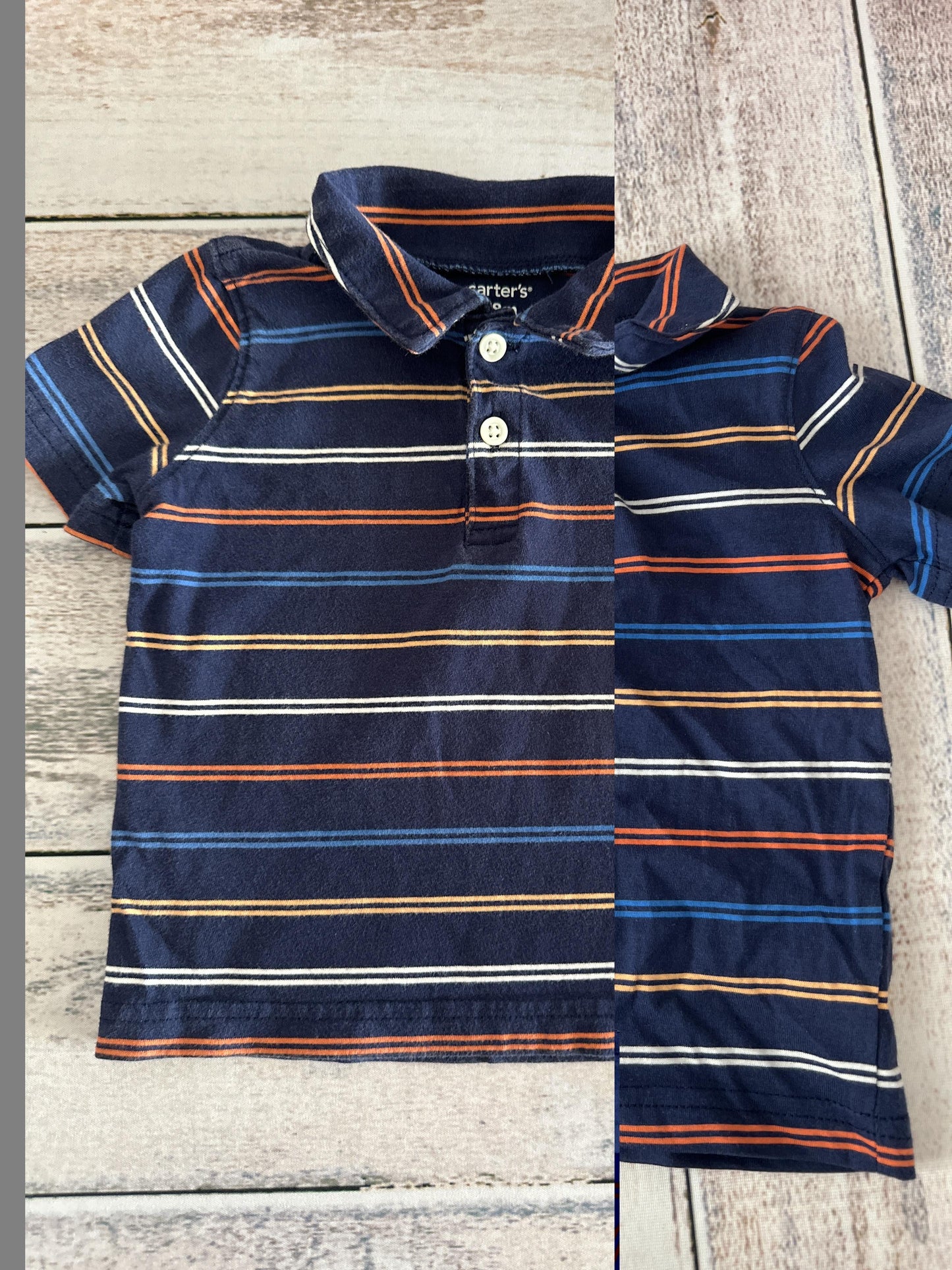 Carters Boys Navy Blue | Stripe Button Down Short Sleeve Size: 18 months Navy Blue | Stripe