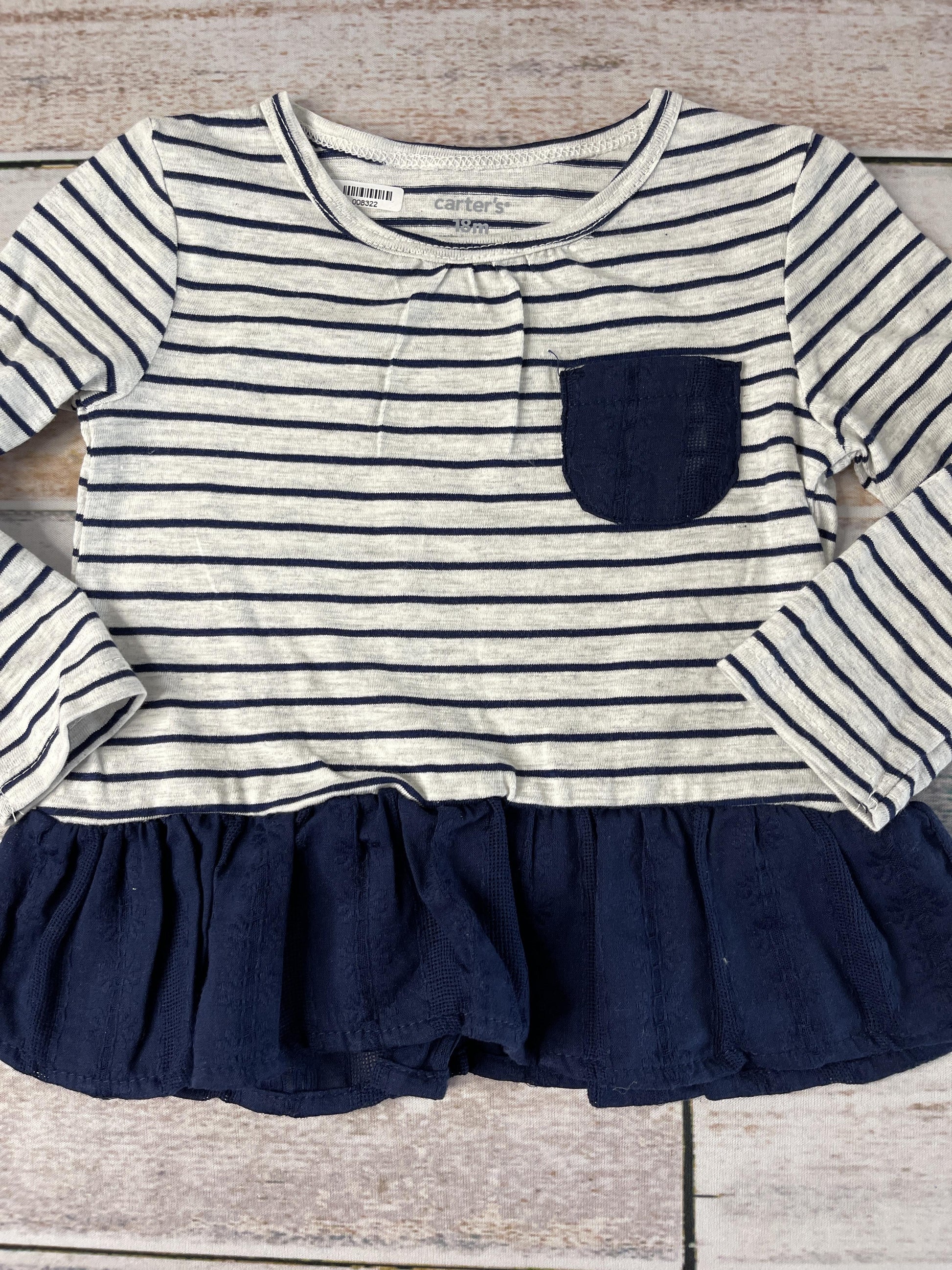 Carters Girls Navy Blue | Stripe Long Sleeve T-Shirt Size: 18 months Navy Blue | Stripe