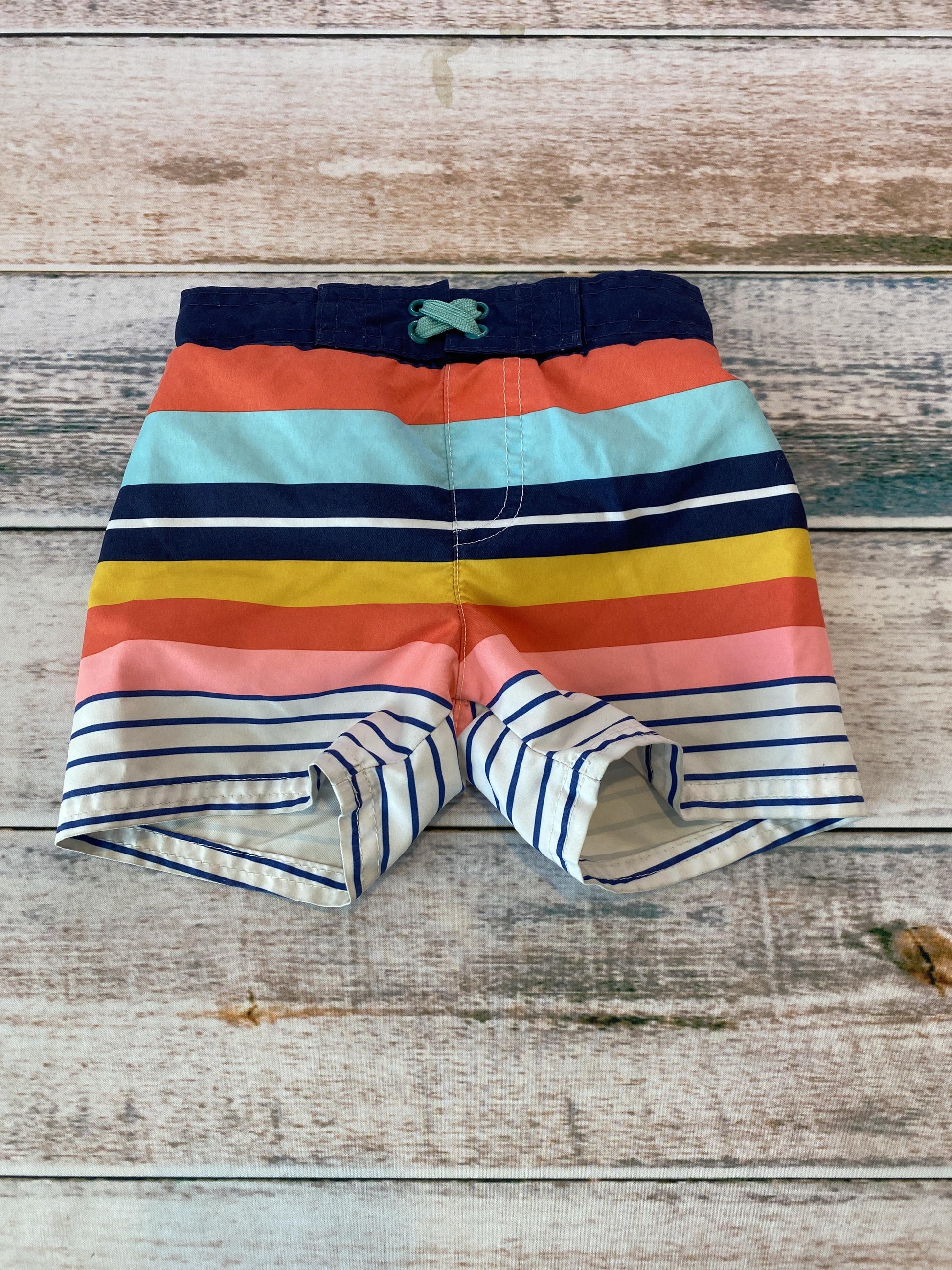 Cat & Jack Boys Navy Blue | Striped | Red | Yellow Trunks Size: 18 months Navy Blue | Striped | Red | Yellow