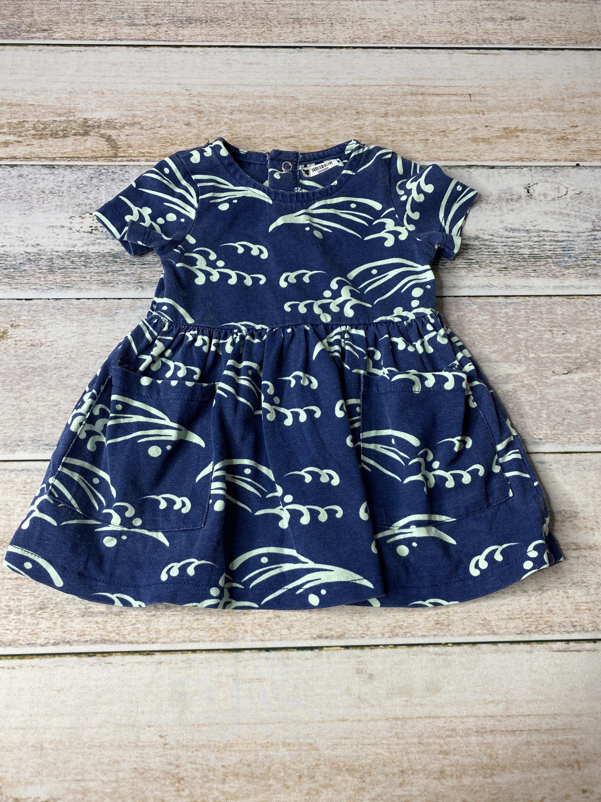 Oliver & Rain Girls Navy Blue | Turquoise Dress Size: 6 months Navy Blue | Turquoise