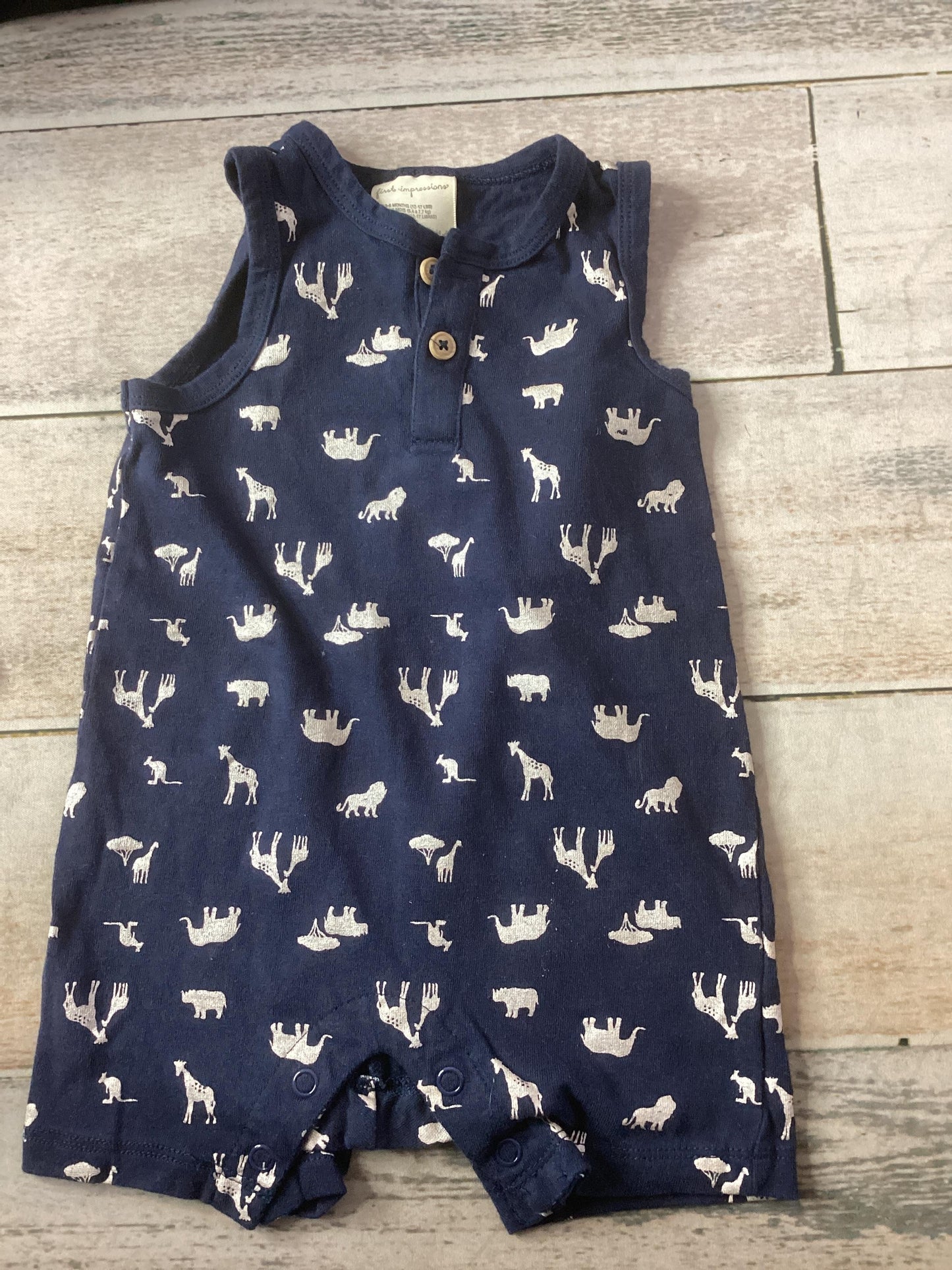 Unisex Navy Blue | White | Animal Print Romper Size: 3-6 months Navy Blue | White | Animal Print