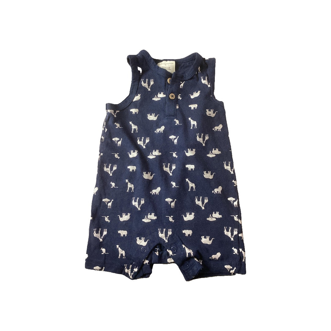 Unisex Navy Blue | White | Animal Print Romper Size: 3-6 months Navy Blue | White | Animal Print