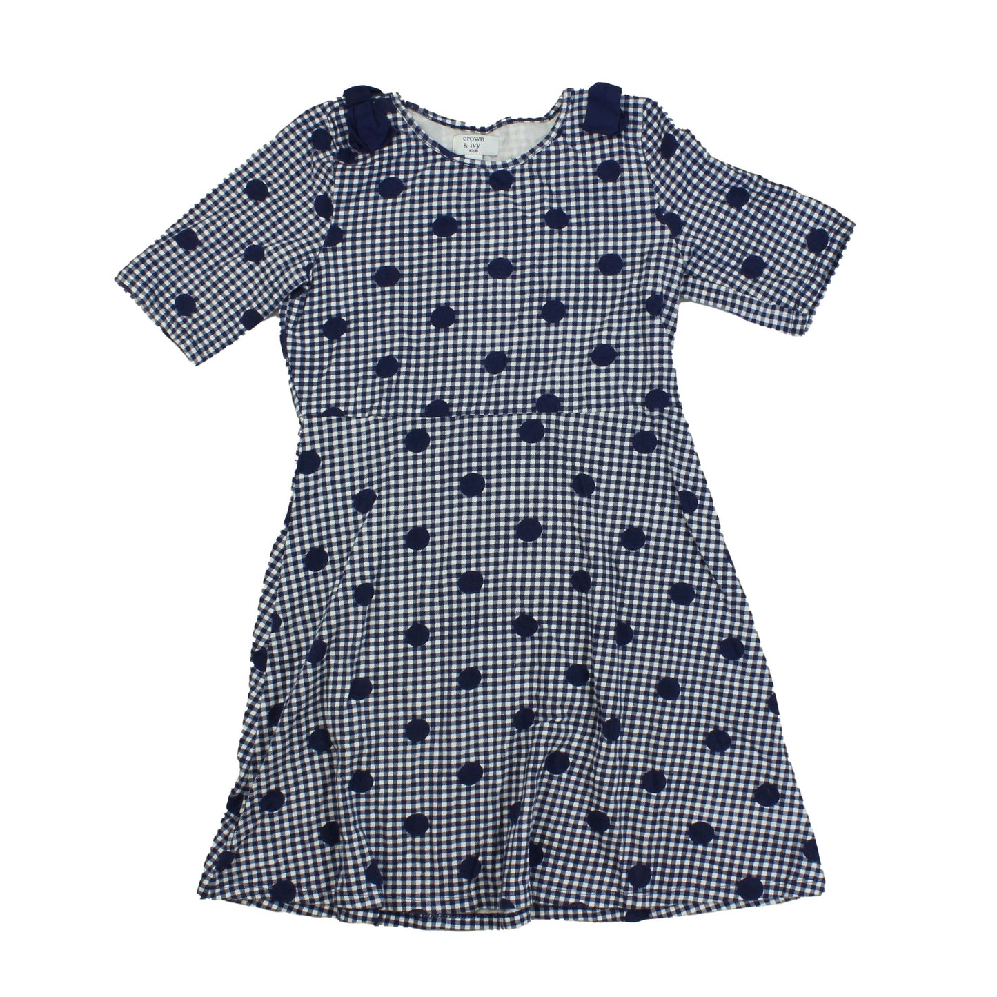 Crown & Ivy Girls Navy Blue | White | Checkered | Polka Dots Dress Size: M (10-12 Years)