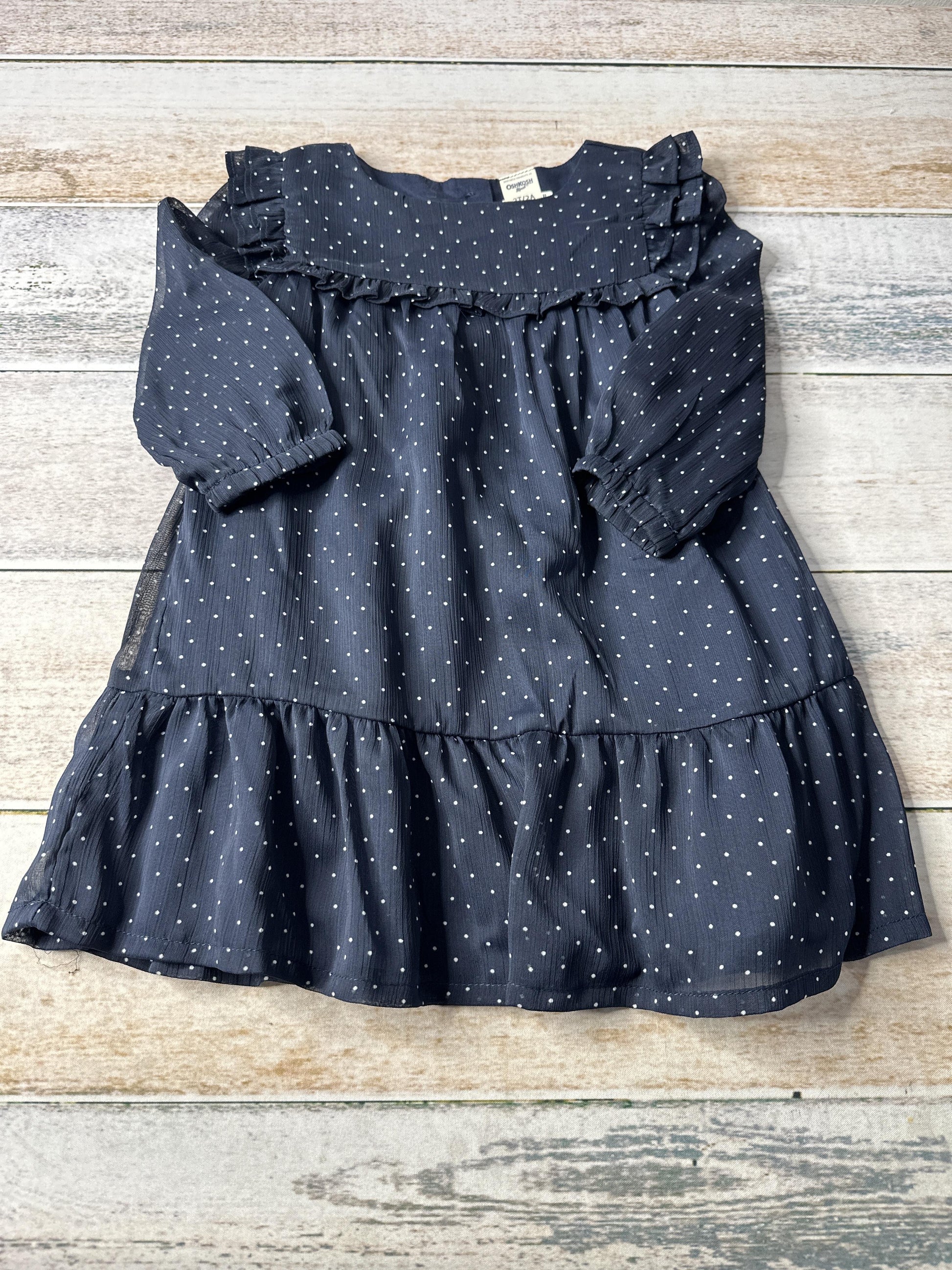 OshKosh Girls Navy Blue | White | Dots Dress Size: 2T Navy Blue | White | Dots