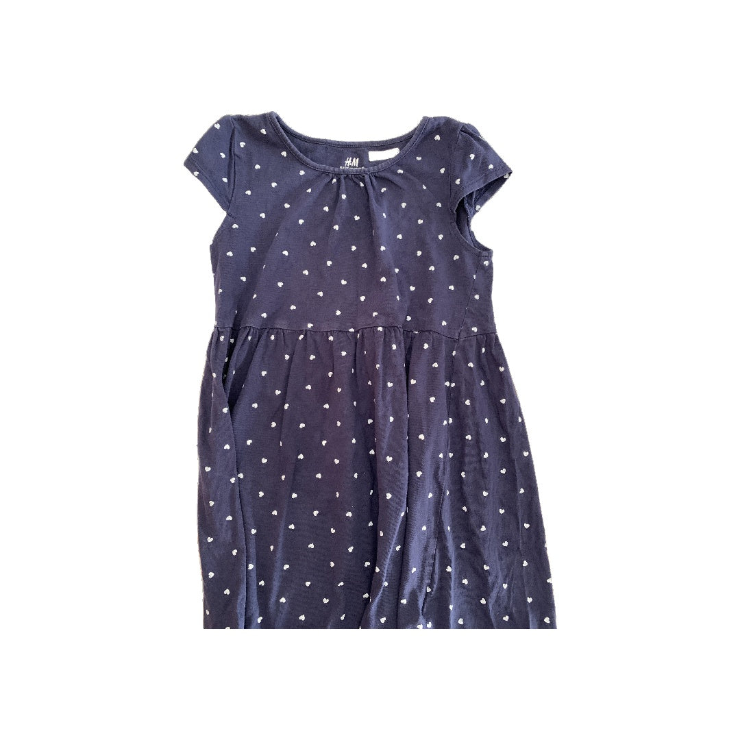 H&M Girls Navy Blue | White | Hearts Dress Size: 4T Navy Blue | White | Hearts