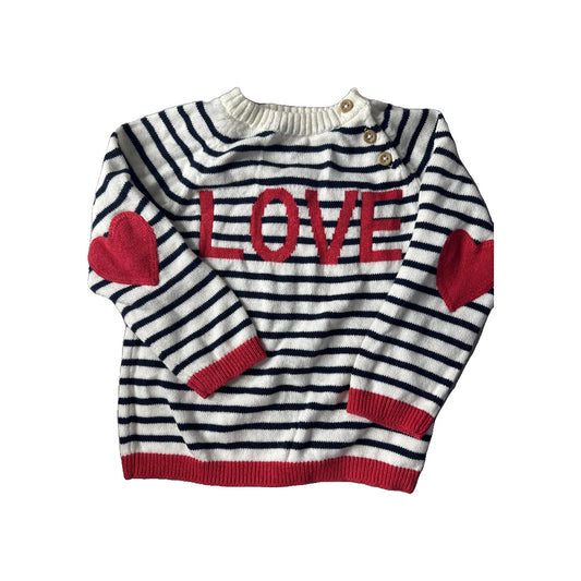H&M Girls Navy Blue | White | Hearts Sweater Size: 12-18 months Navy Blue | White | Hearts