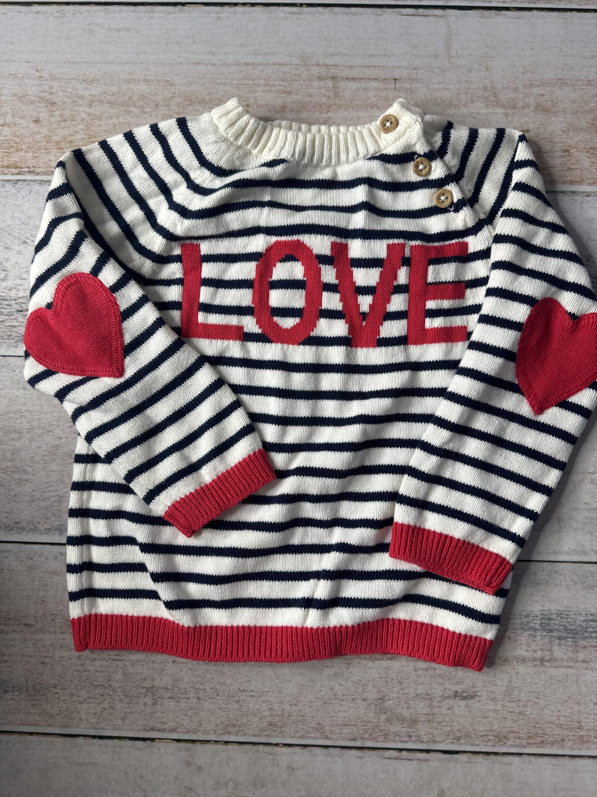 H&M Girls Navy Blue | White | Hearts Sweater Size: 12-18 months Navy Blue | White | Hearts