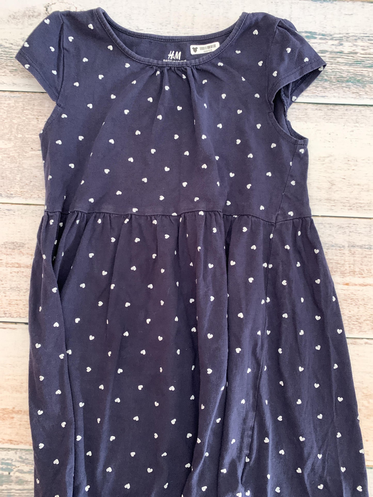 H&M Girls Navy Blue | White | Hearts Dress Size: 4T Navy Blue | White | Hearts