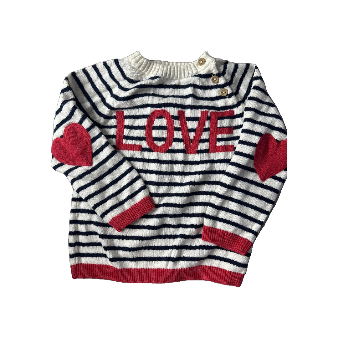H&M Girls Navy Blue | White | Hearts Sweater Size: 12-18 months Navy Blue | White | Hearts