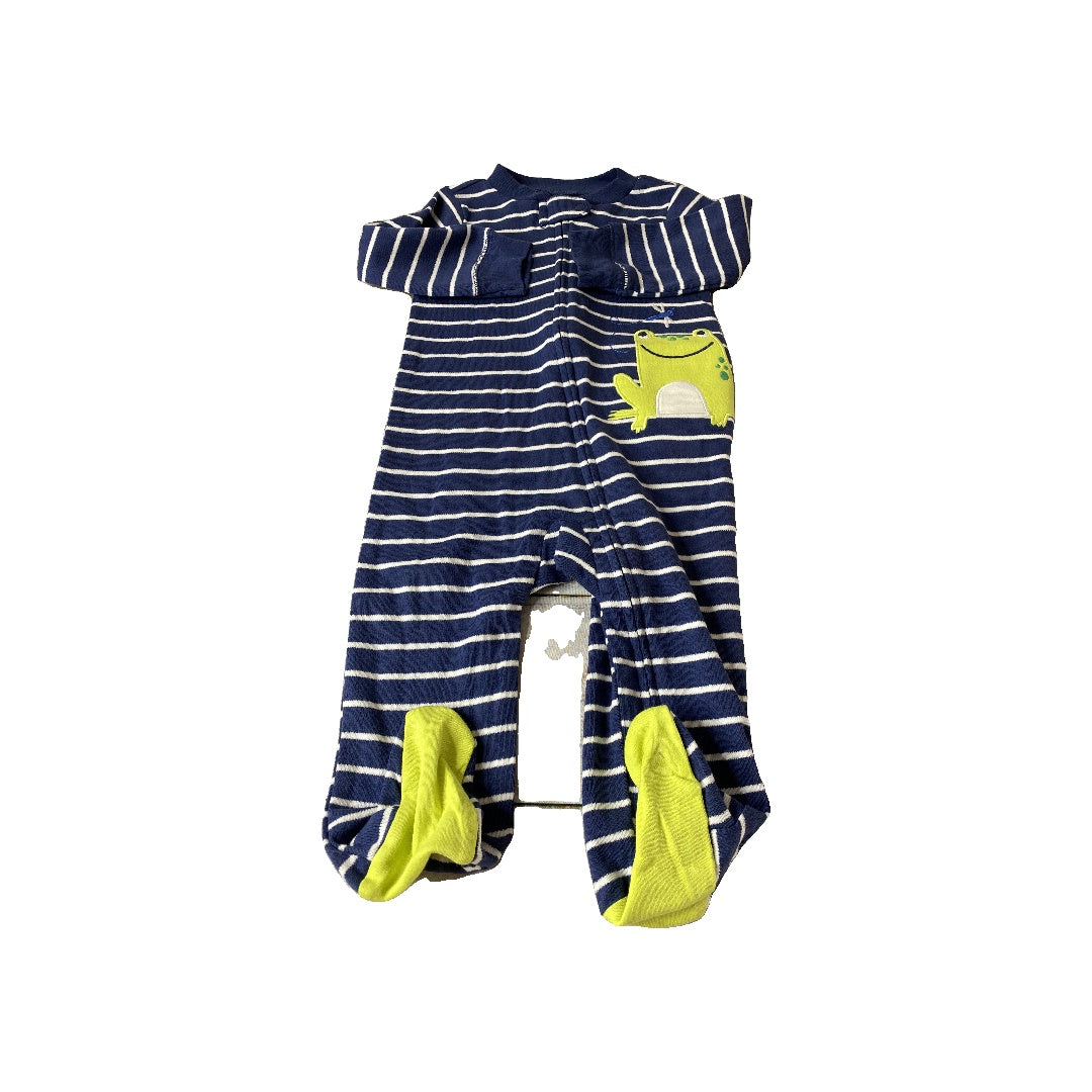 Carters Boys Navy Blue | White | Stripe | Frogs Pajamas Size: 9 months Navy Blue | White | Stripe | Frogs