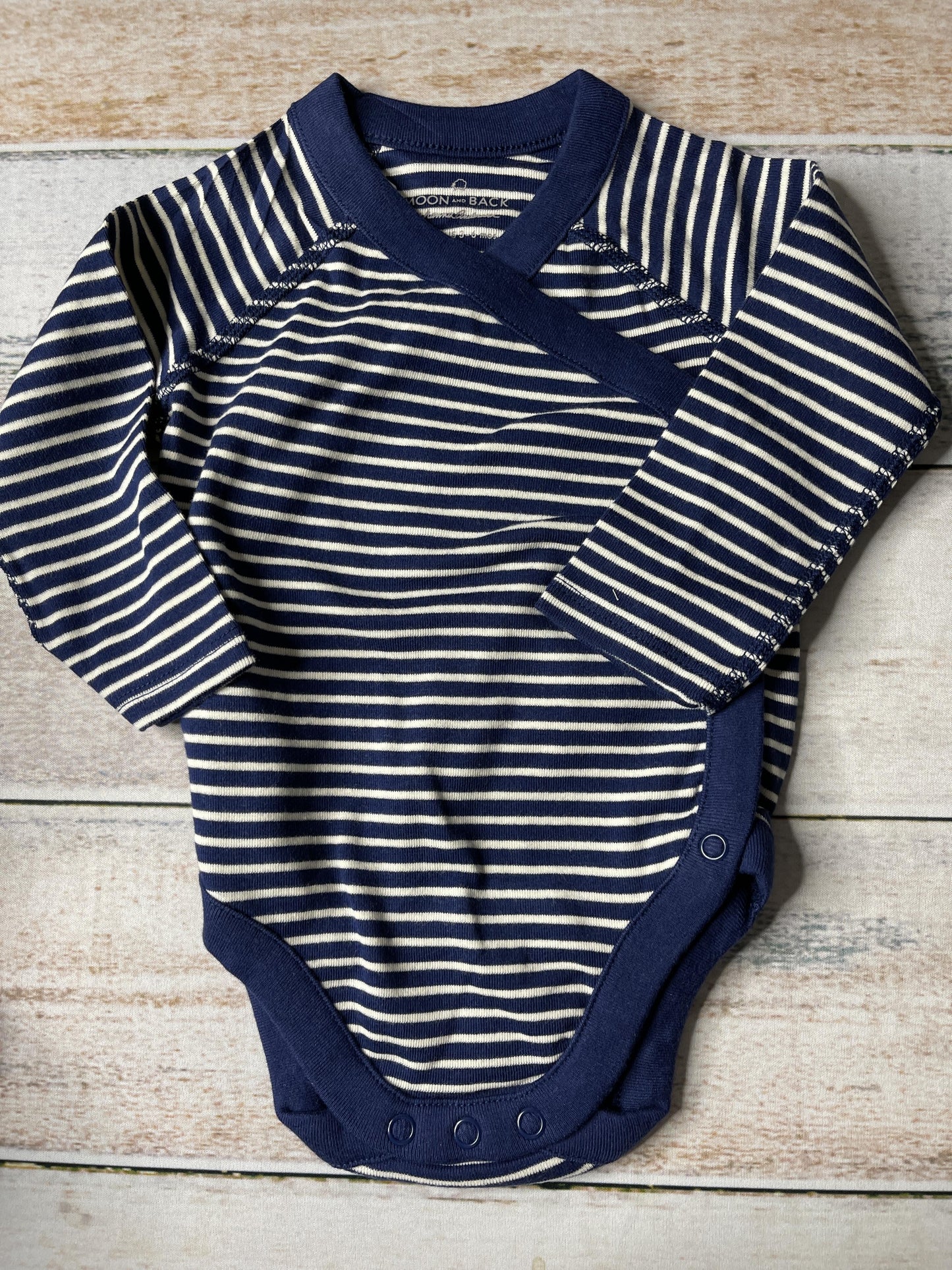 Moon and back Boys Navy Blue | White | Stripe Onesie Size: 3-6 months Navy Blue | White | Stripe