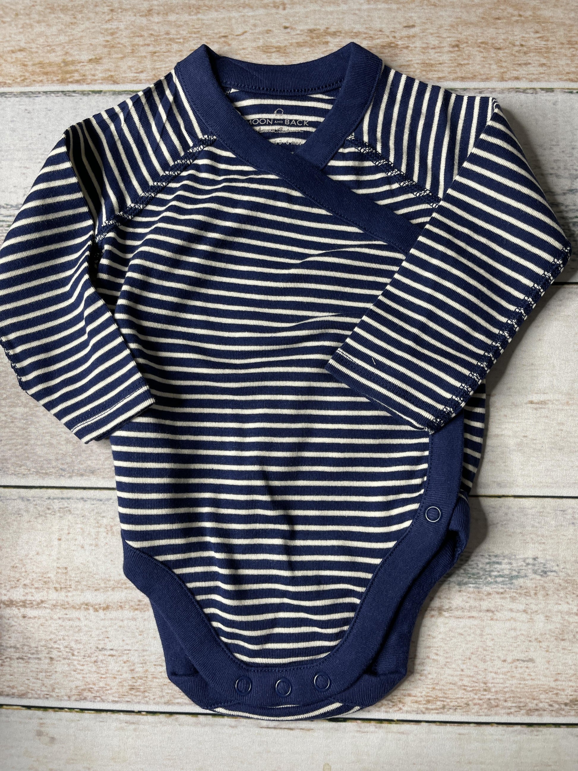 Moon and back Boys Navy Blue | White | Stripe Onesie Size: 3-6 months Navy Blue | White | Stripe