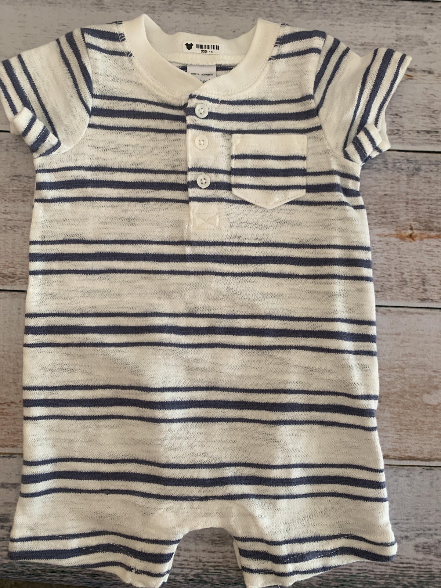 Carters Boys Navy Blue | White | Stripe Romper Size: 6 months Navy Blue | White | Stripe