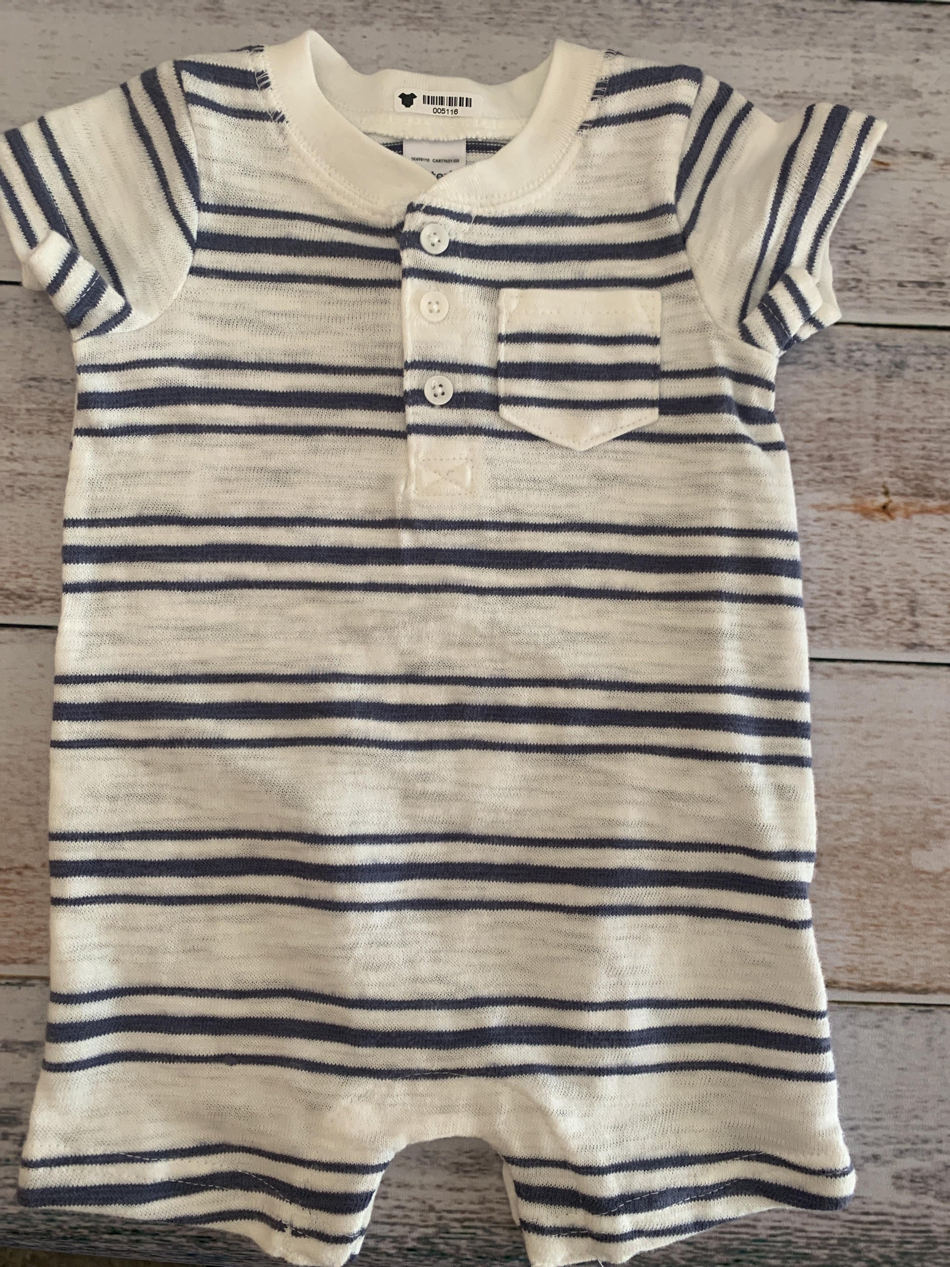 Carters Boys Navy Blue | White | Stripe Romper Size: 6 months Navy Blue | White | Stripe