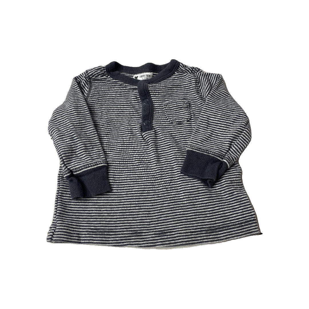 Carters Boys Navy Blue | White | Stripe Long Sleeve Shirt Size: 3 months Navy Blue | White | Stripe