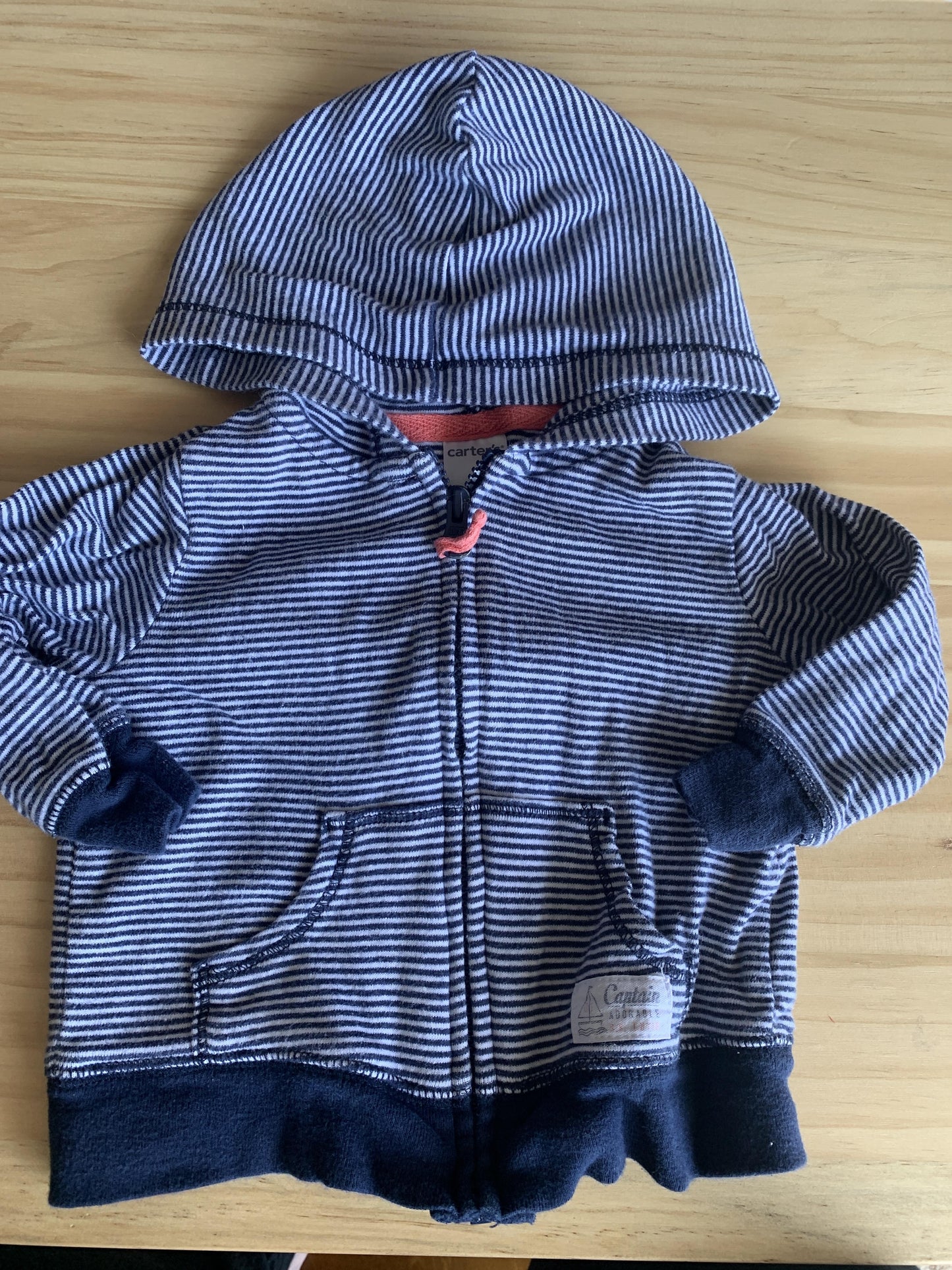 Boys Navy Blue | White | Stripe Hoodie Size: 6 months Navy Blue | White | Stripe
