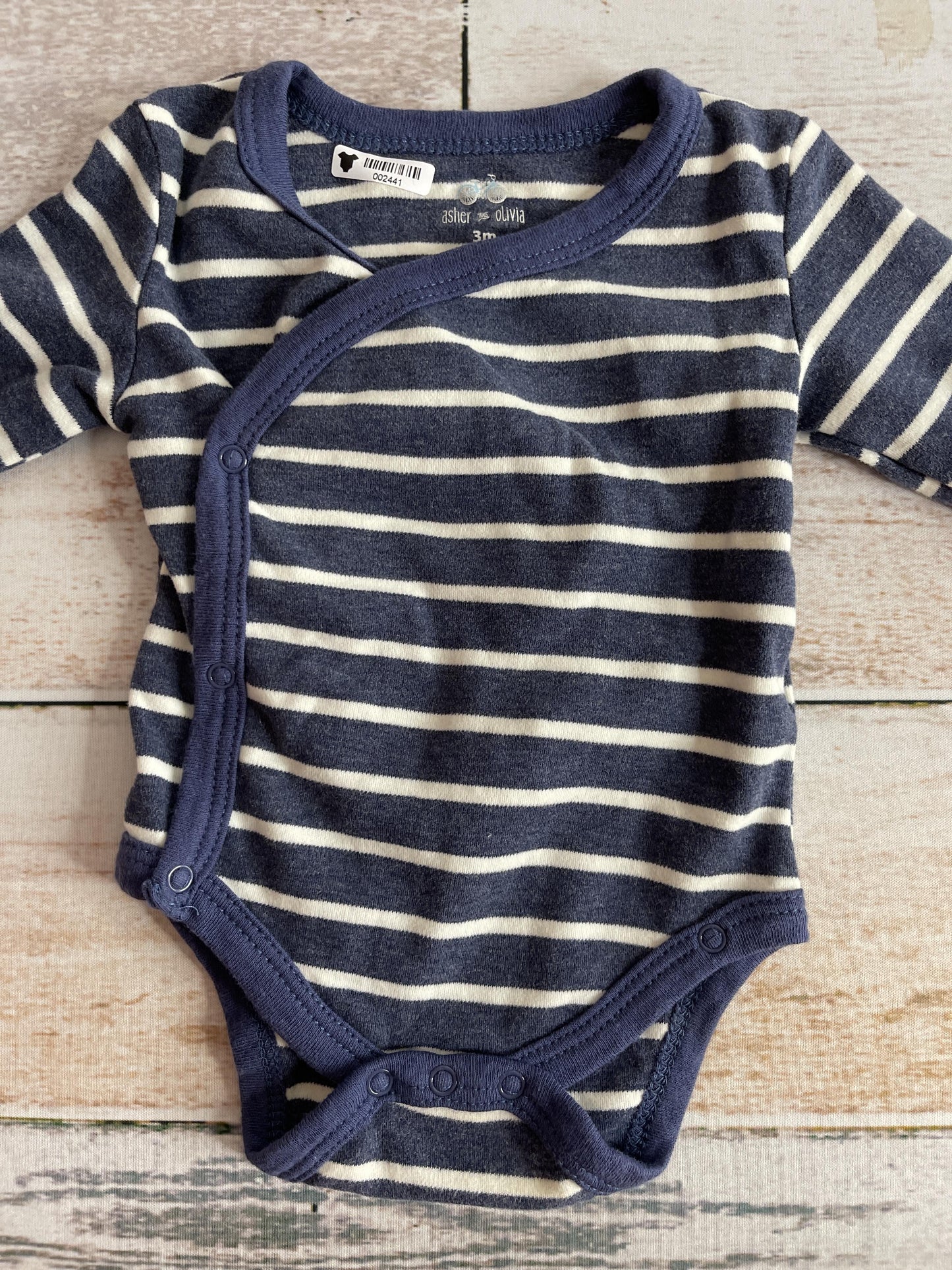 asher and olivia Boys Navy Blue | White | Stripe Onesie Size: 0-3 months Navy Blue | White | Stripe