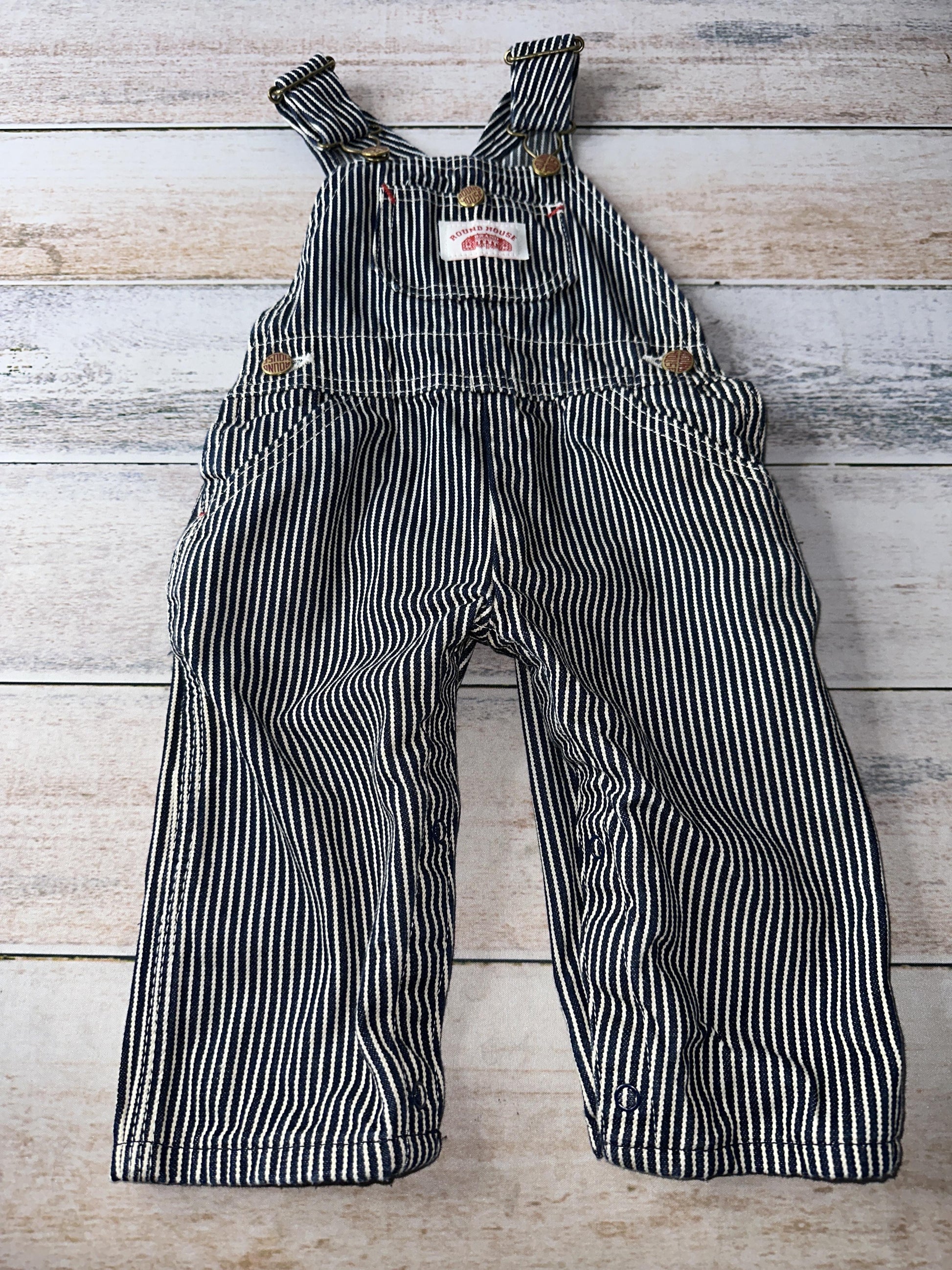 Round House Boys Navy Blue | White | Stripe Overalls Size: 18 months Navy Blue | White | Stripe