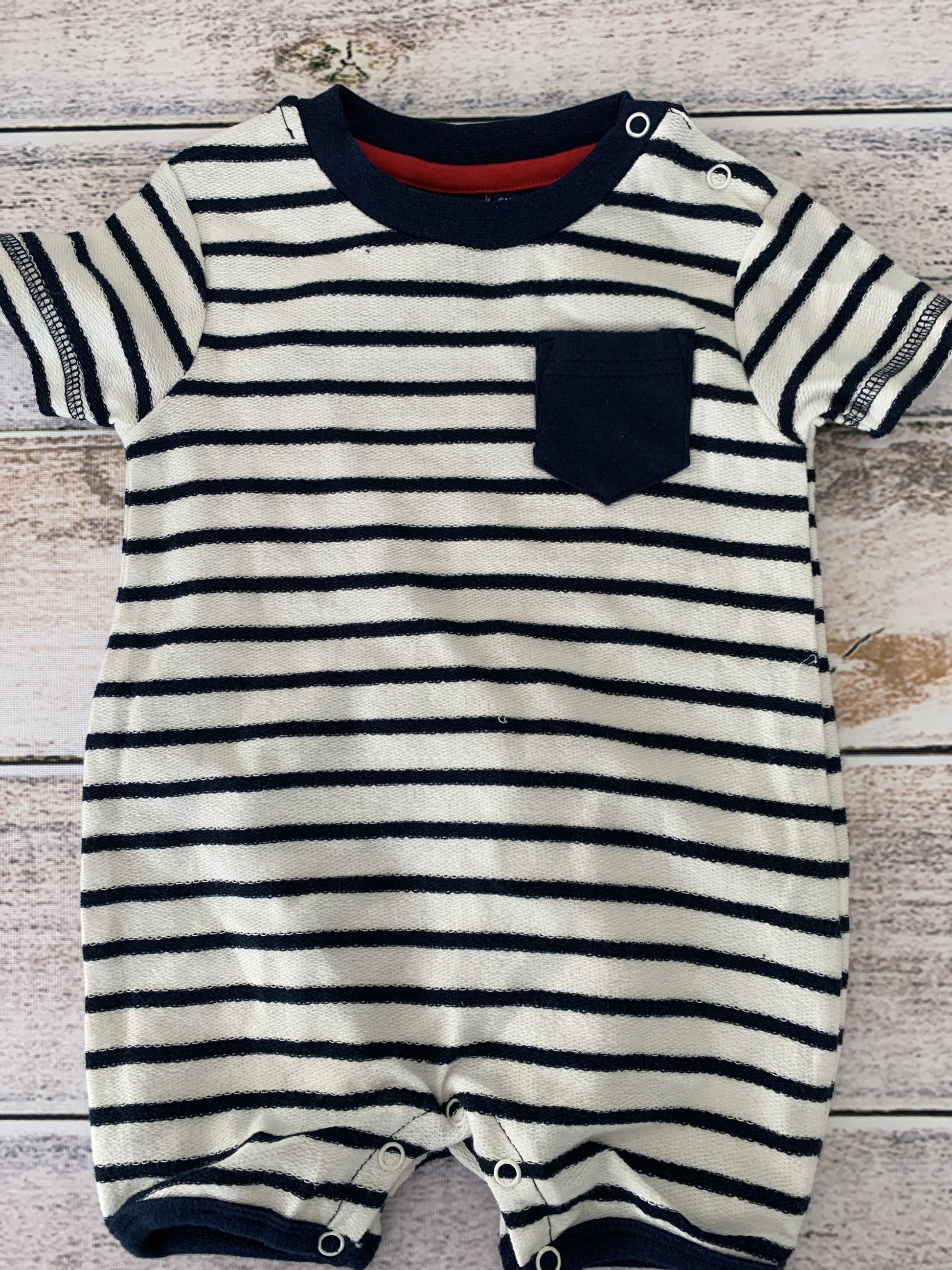 Bear Camp Boys Navy Blue | White | Stripe Romper Size: 6 months Navy Blue | White | Stripe