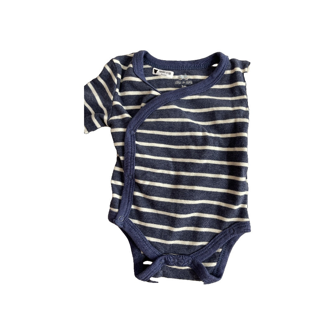 asher and olivia Boys Navy Blue | White | Stripe Onesie Size: 0-3 months Navy Blue | White | Stripe