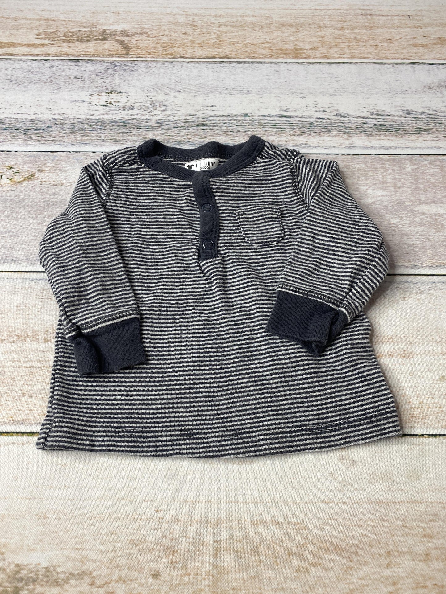 Carters Boys Navy Blue | White | Stripe Long Sleeve Shirt Size: 3 months Navy Blue | White | Stripe