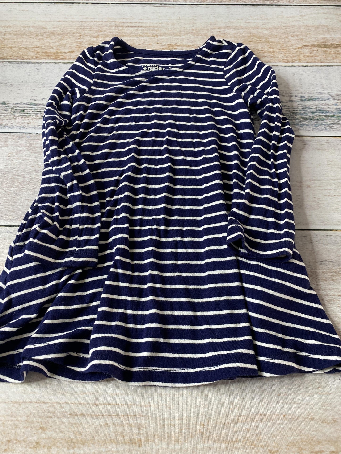 Rumi + Ryder Girls Navy Blue | White | Striped Dress Size: 2T Navy Blue | White | Striped