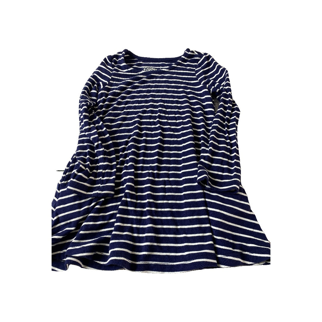 Rumi + Ryder Girls Navy Blue | White | Striped Dress Size: 2T Navy Blue | White | Striped