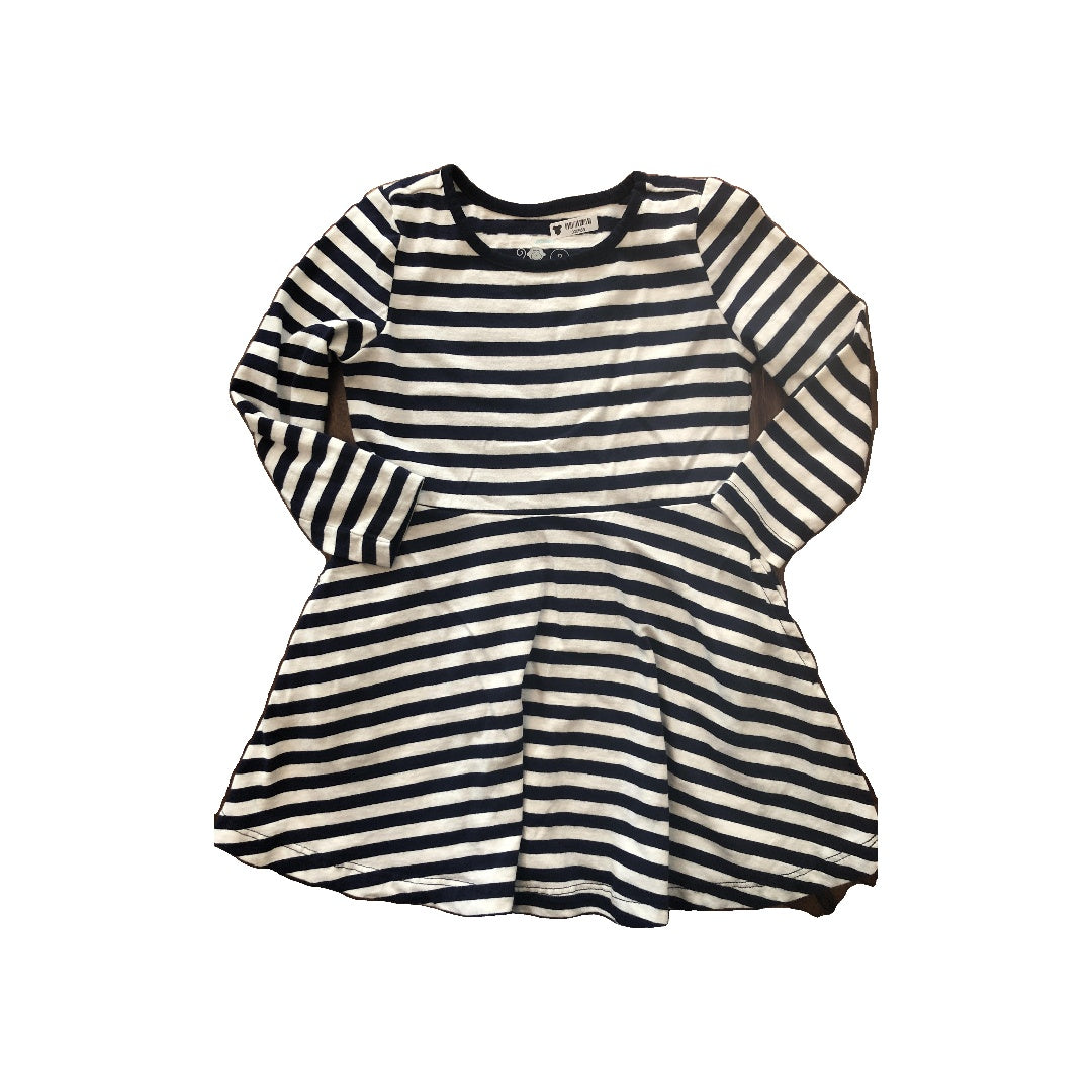 Primary Girls Navy Blue | White | Striped Dress Size: 3T Navy Blue | White | Striped