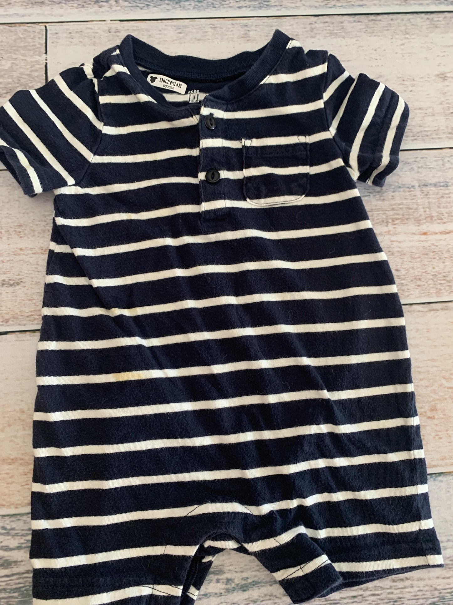 Gap Boys Navy Blue | White | Striped Romper Size: 6-12 months Navy Blue | White | Striped