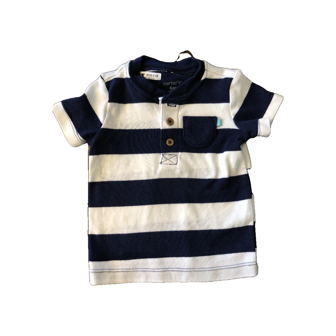 Carters Boys Navy Blue | White | Striped T-Shirt Size: 3-6 months Navy Blue | White | Striped