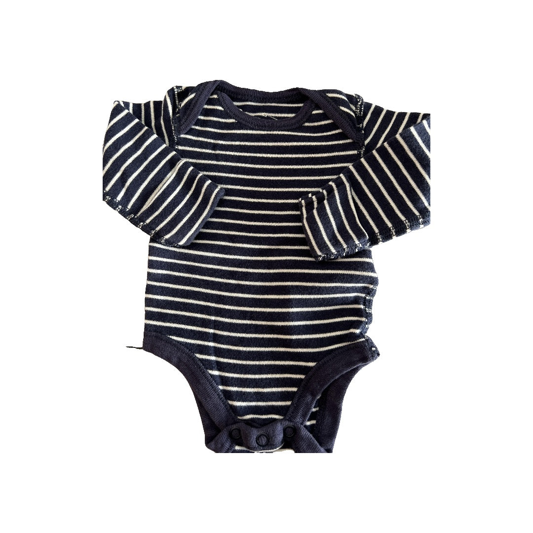 Moon and back Boys Navy Blue | White | Striped Onesie Size: Newborn Navy Blue | White | Striped