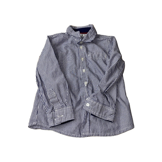 Boys Navy Blue | White | Striped Button Down Short Sleeve Size: 24 months Navy Blue | White | Striped