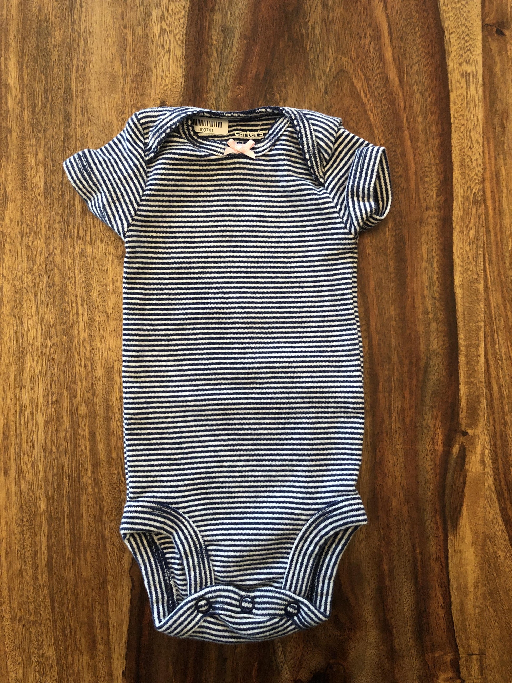 Carters Girls Navy Blue | White | Striped Onesie Size: Newborn Navy Blue | White | Striped