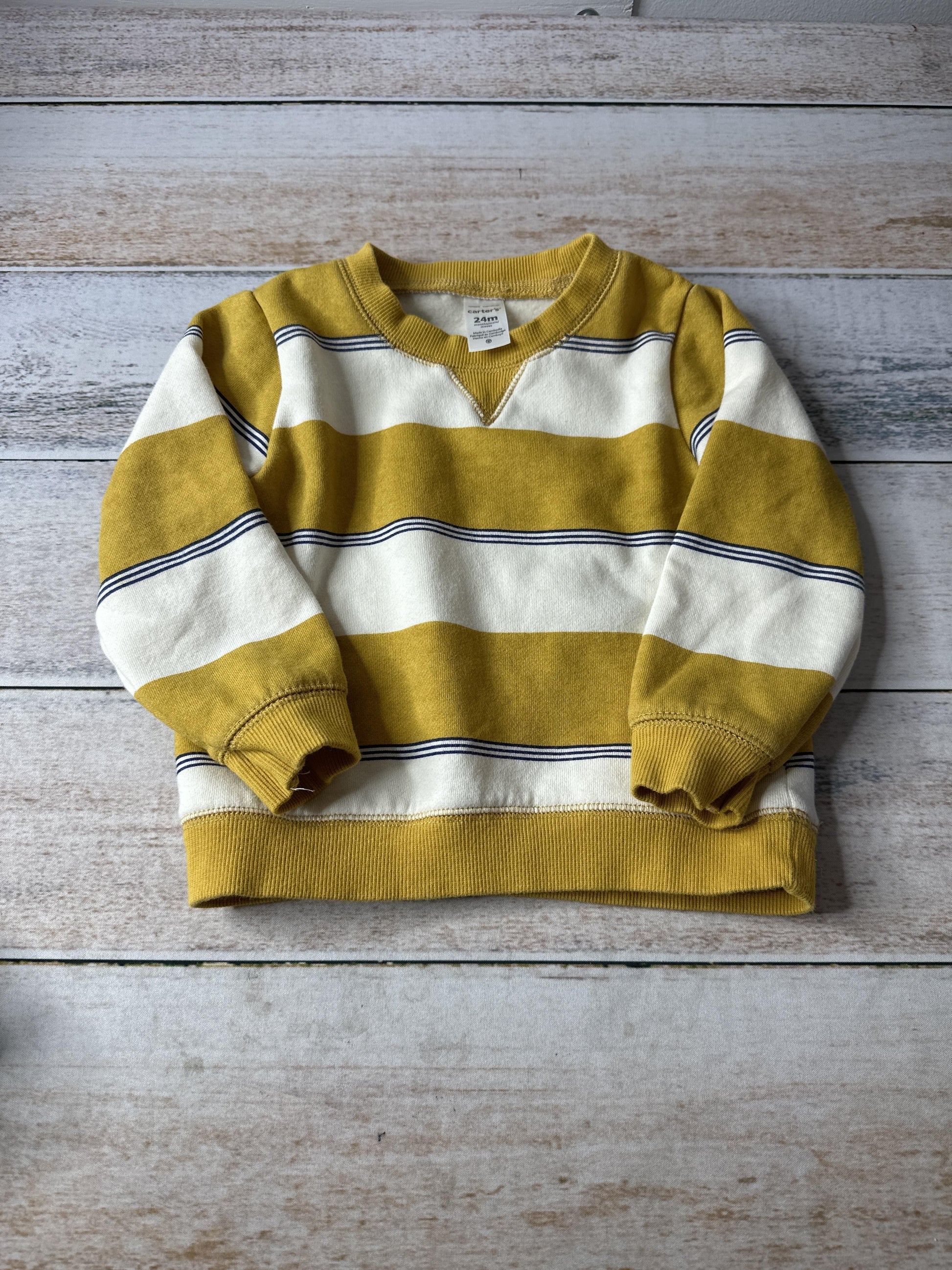 Carters Boys Navy Blue | White | Yellow | Stripe Sweater Size: 24 months Navy Blue | White | Yellow | Stripe