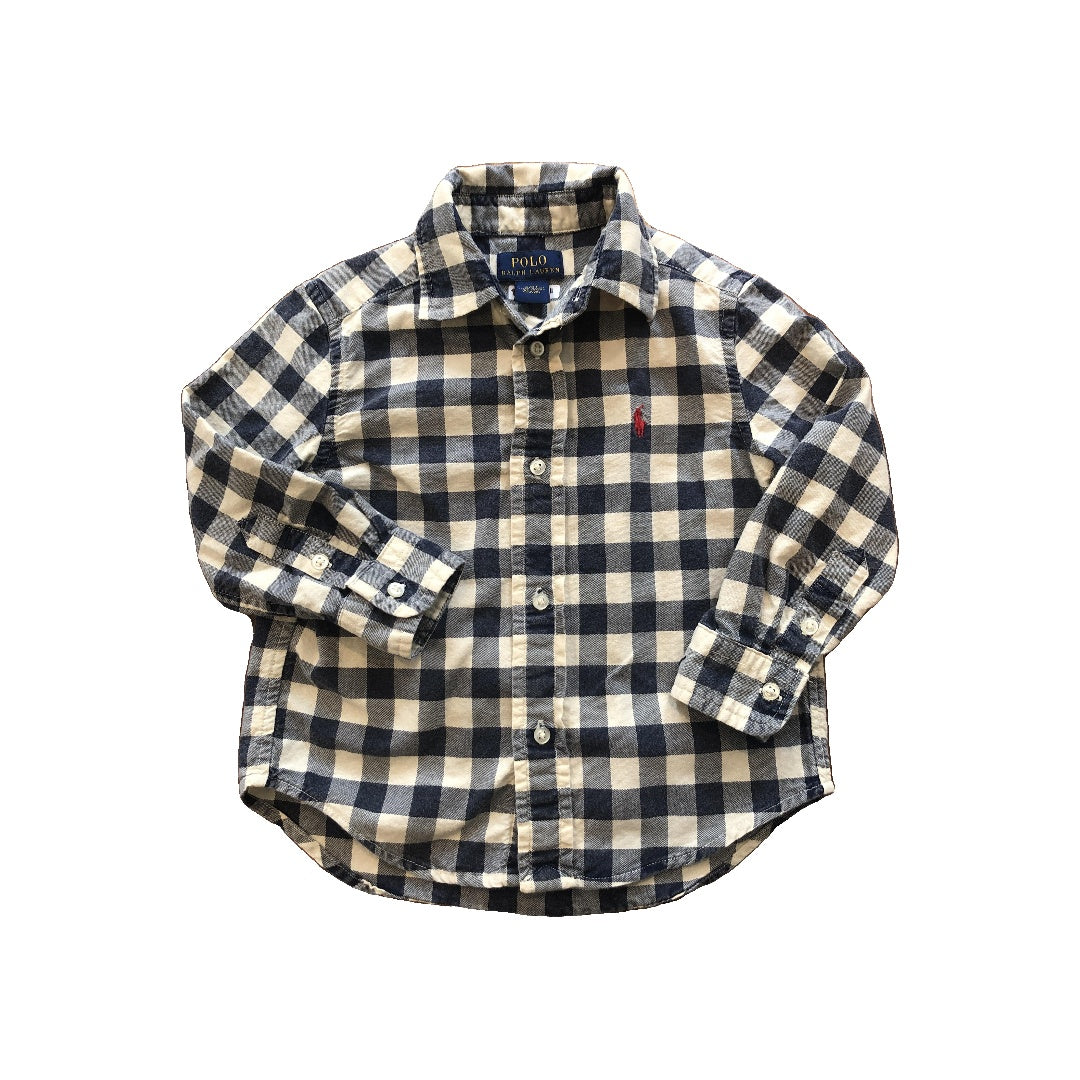 Ralph Lauren Boys Navy Blue | White Button Down Short Sleeve Size: 2 years Navy Blue | White