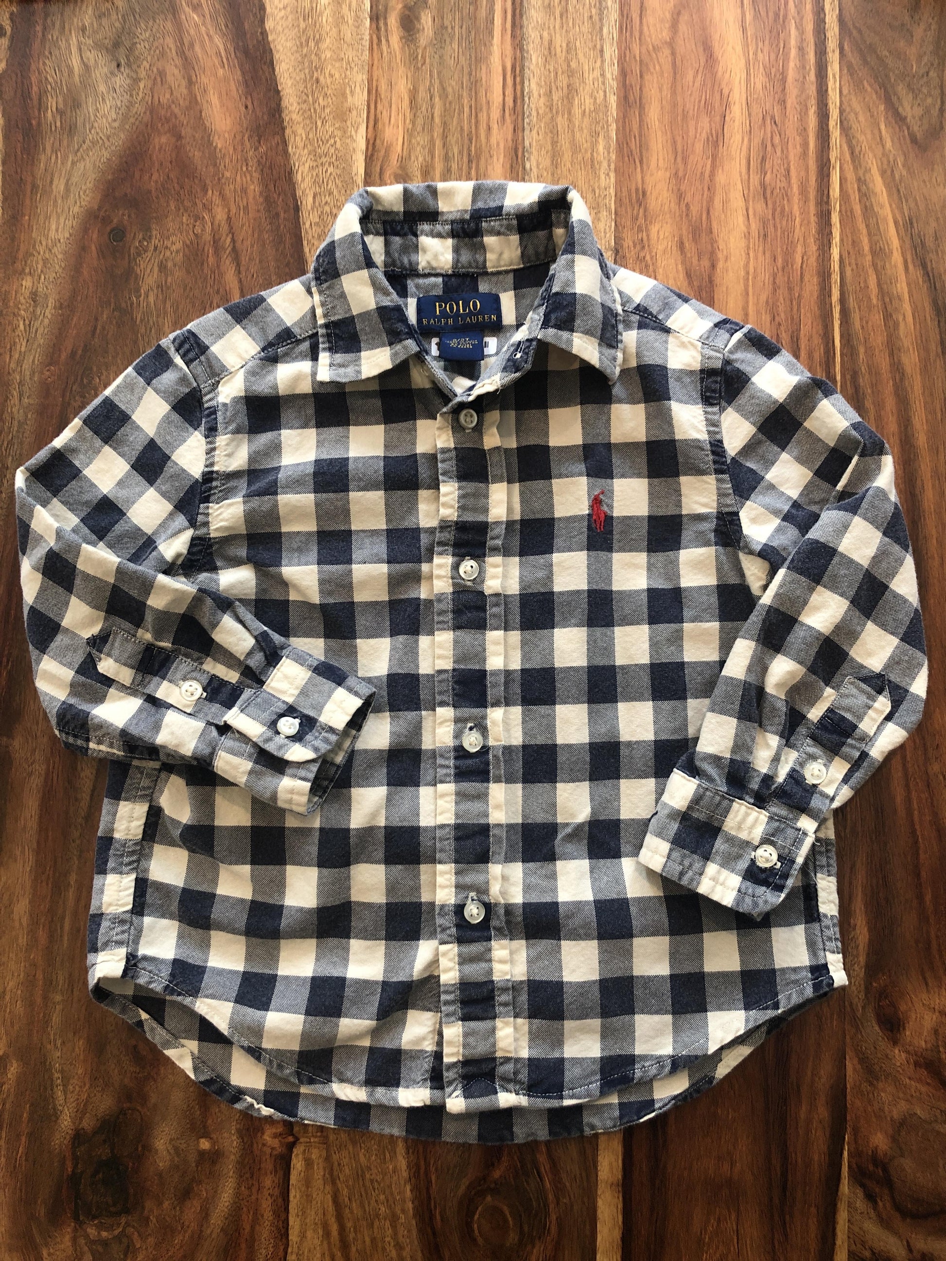 Ralph Lauren Boys Navy Blue | White Button Down Short Sleeve Size: 2 years Navy Blue | White