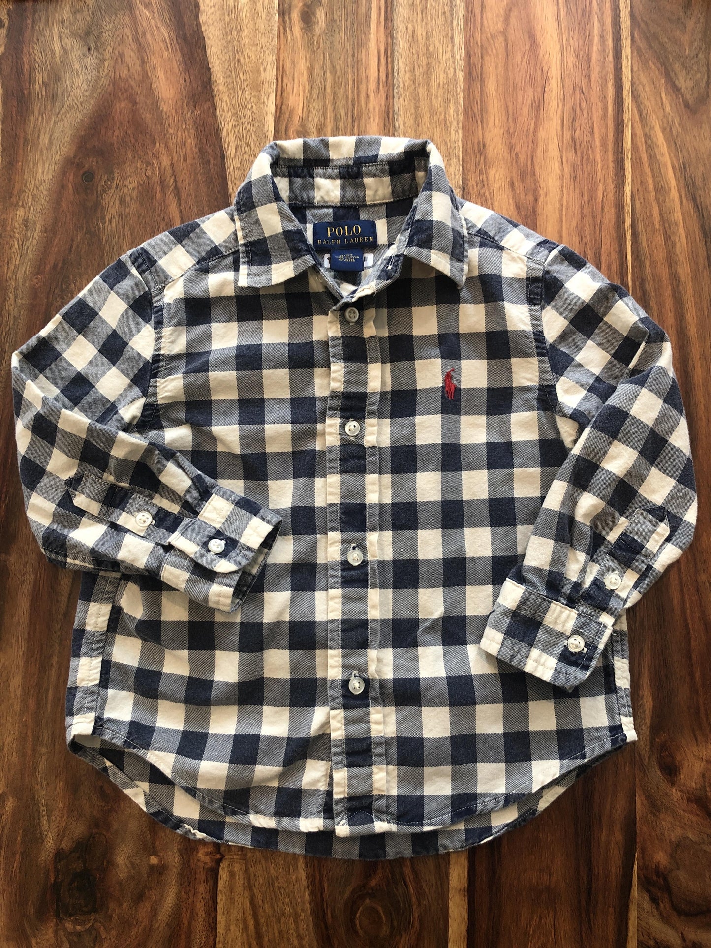 Ralph Lauren Boys Navy Blue | White Button Down Short Sleeve Size: 2 years Navy Blue | White