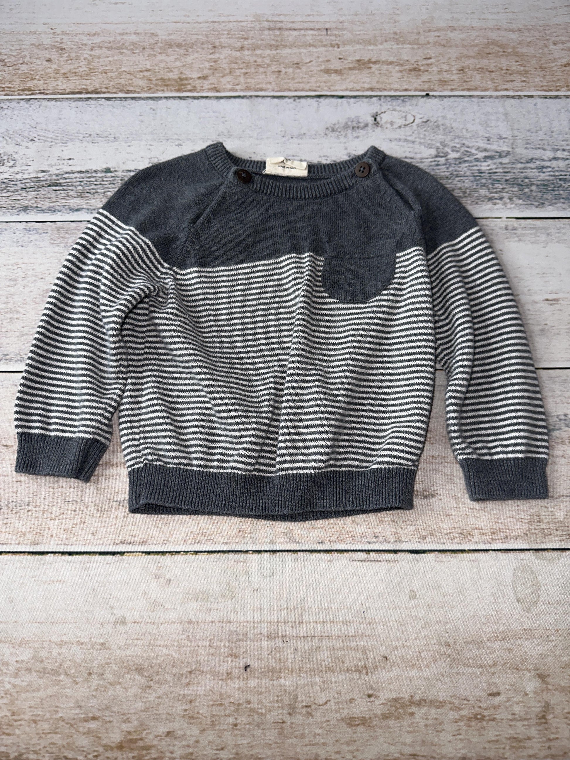 Viverano Boys Navy Blue | Wool White | Stripe Sweater Size: 6-12 months Navy Blue | Wool White | Stripe
