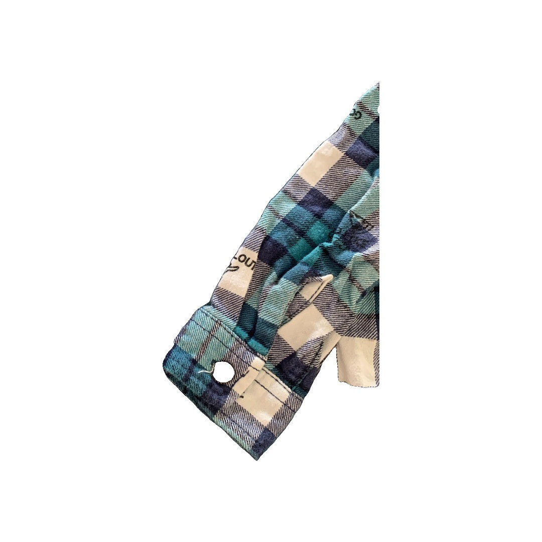 Boys Navy Blue | Wool White | Teal | plaid Button Down Short Sleeve Size: 3T Navy Blue | Wool White | Teal | plaid