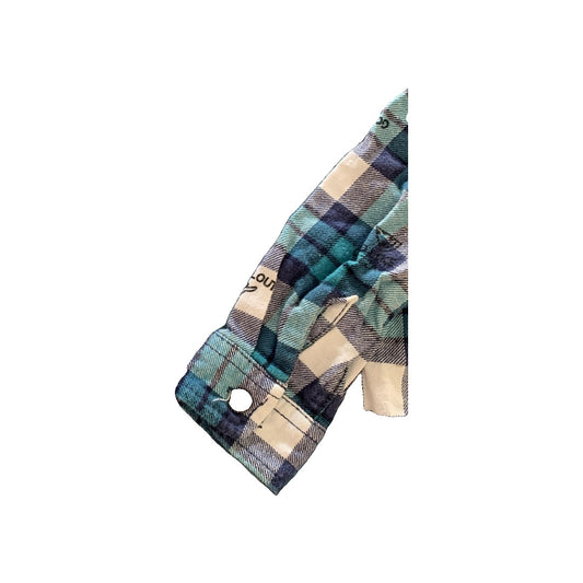 Boys Navy Blue | Wool White | Teal | plaid Button Down Short Sleeve Size: 3T Navy Blue | Wool White | Teal | plaid