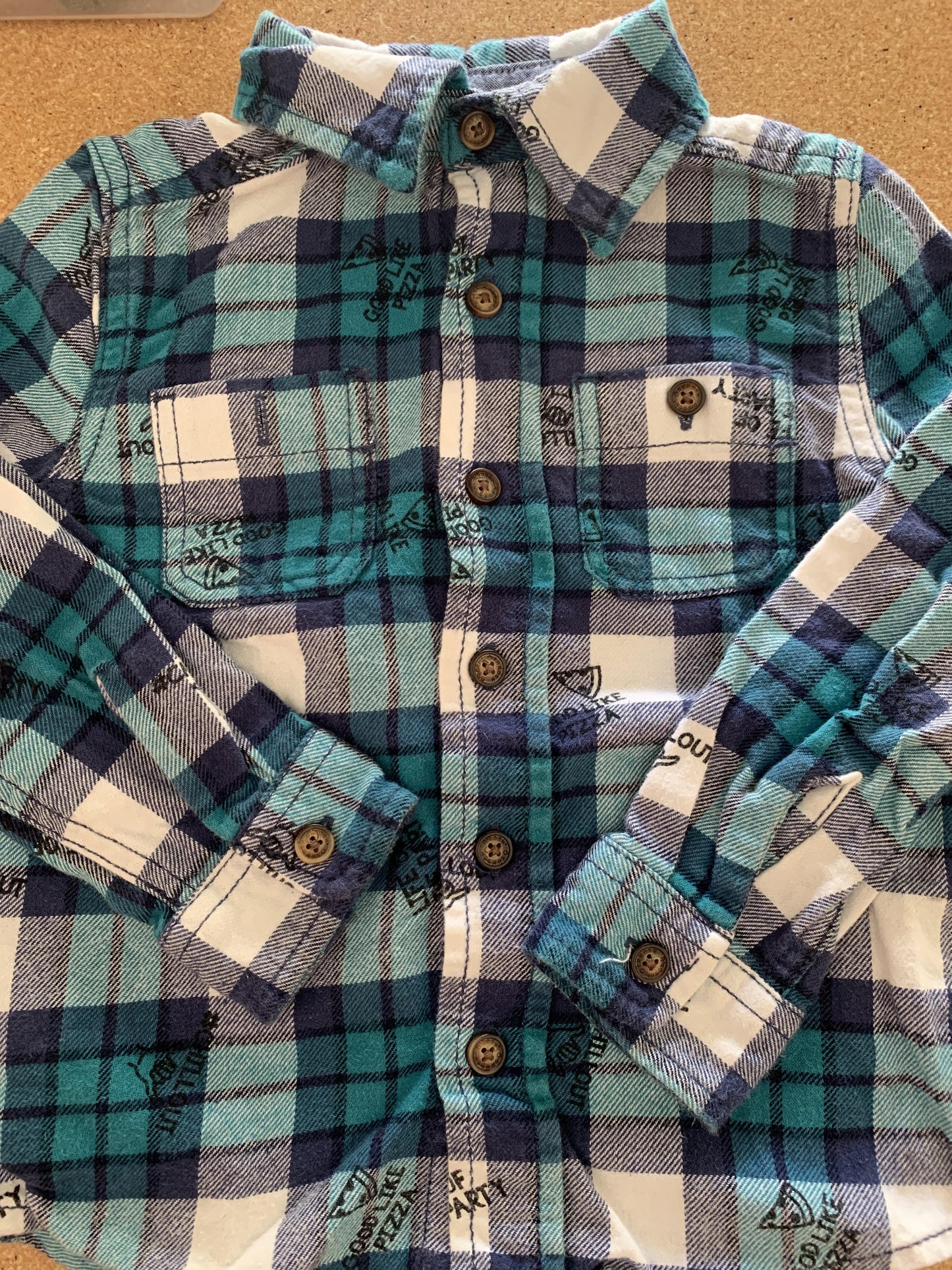 Boys Navy Blue | Wool White | Teal | plaid Button Down Short Sleeve Size: 3T Navy Blue | Wool White | Teal | plaid