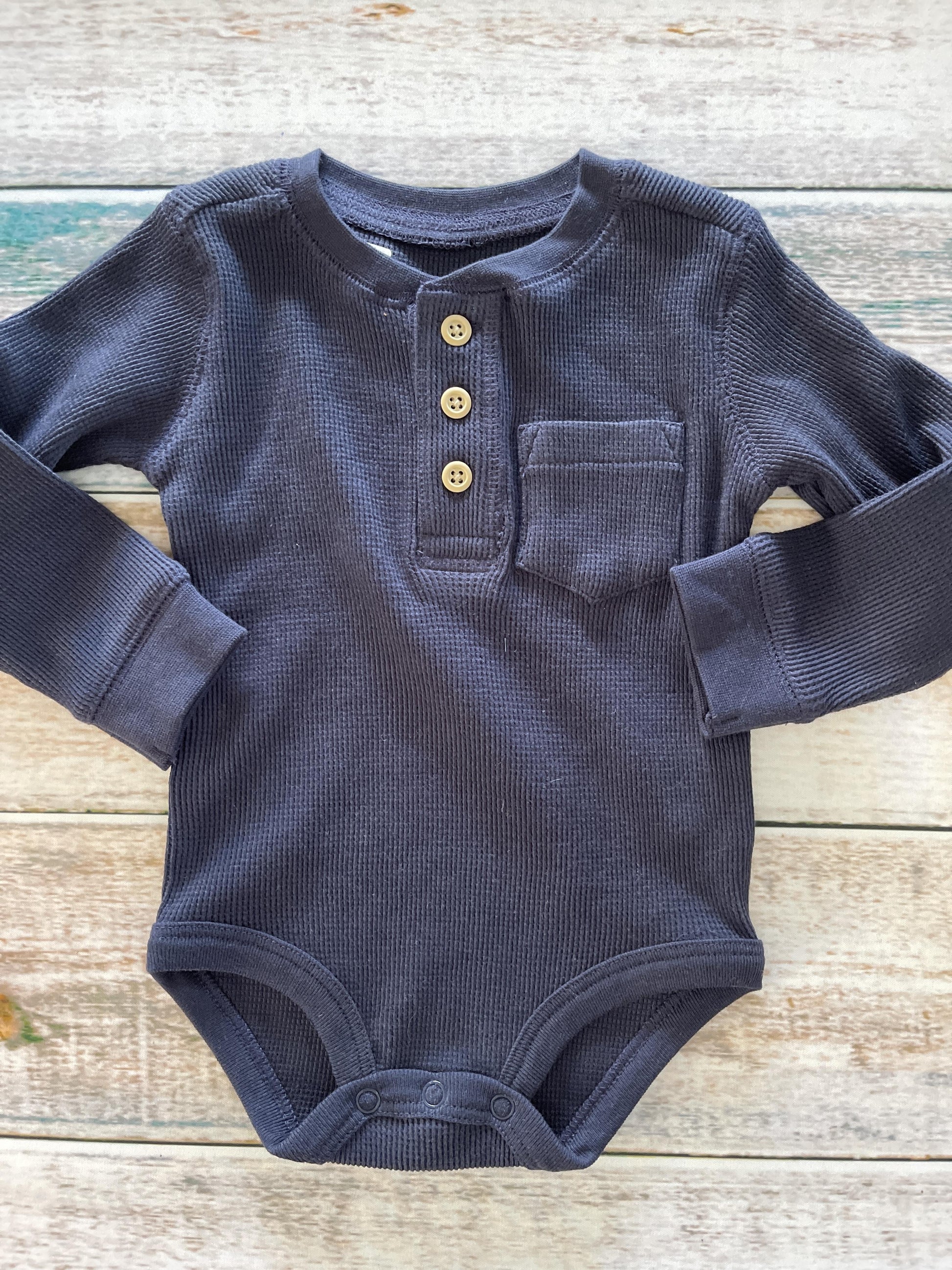 Planet Cotton Boys Navy Blue Onesie Size: 12 months Navy Blue